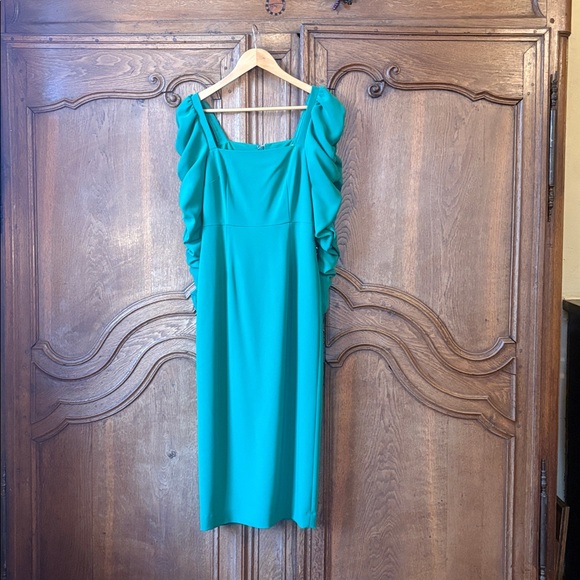 Antonio Melani Elena Crepe Square Neck Long Ruched Sleeve Midi Dress NWT - Picture 8 of 16